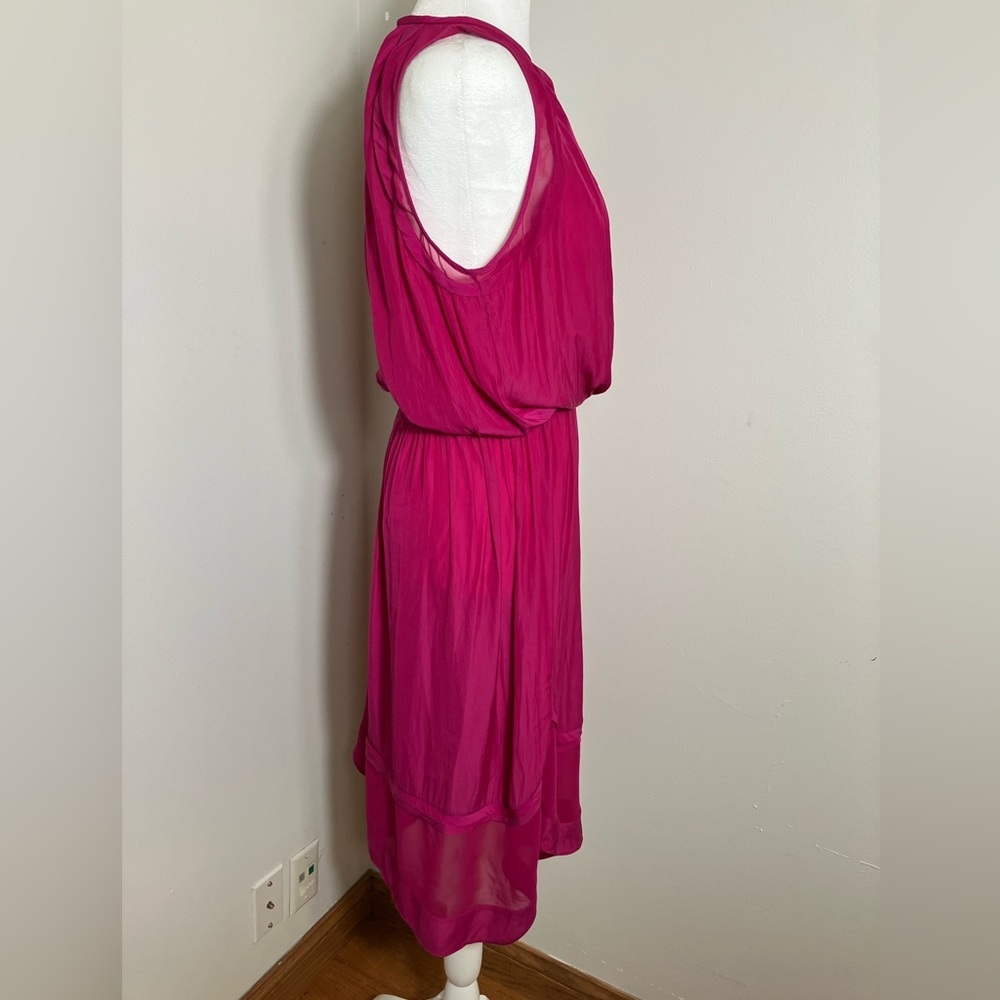 Ramy Brook‎ Audrey Smocked Midi Dress Cinched Waist Hot Pink Designer MSRP$425 - Picture 3 of 10
